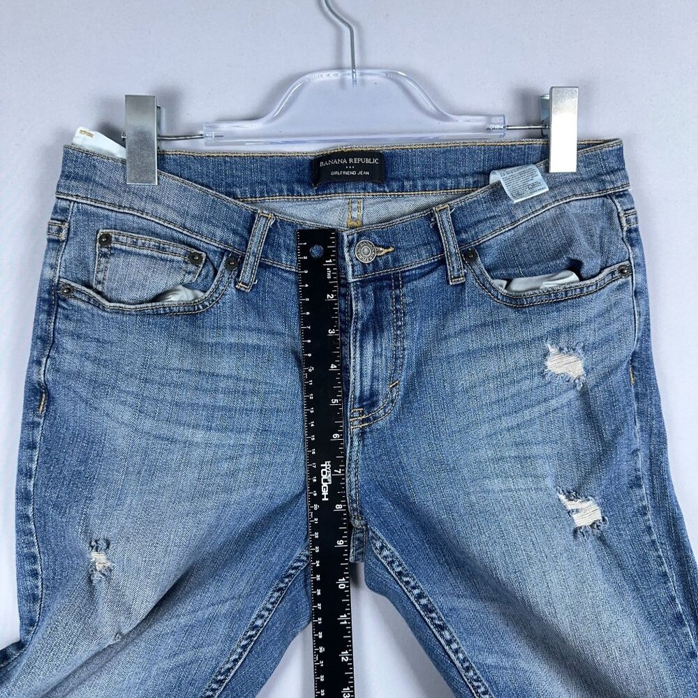 Banana Republic Girlfriend Jeans Womens Size 32W Distreesed Mid Rise Blue - Picture 8 of 11
